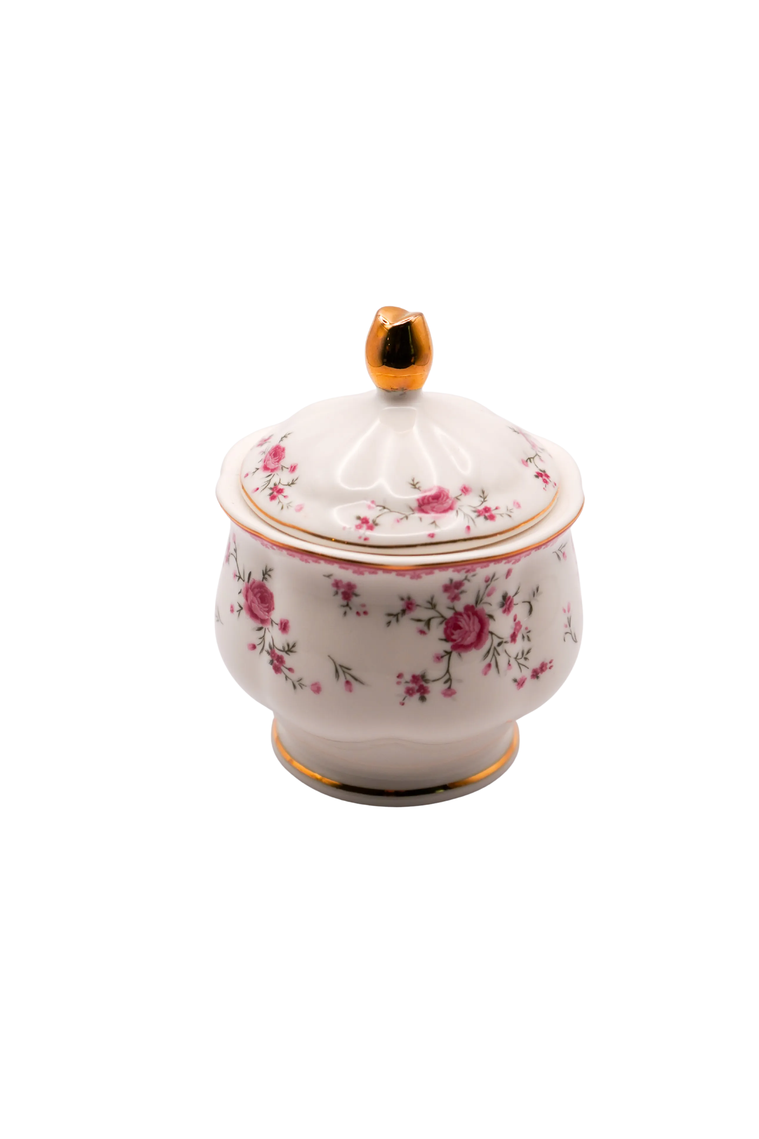 Pink Floral Porcelain Sugar Bowl