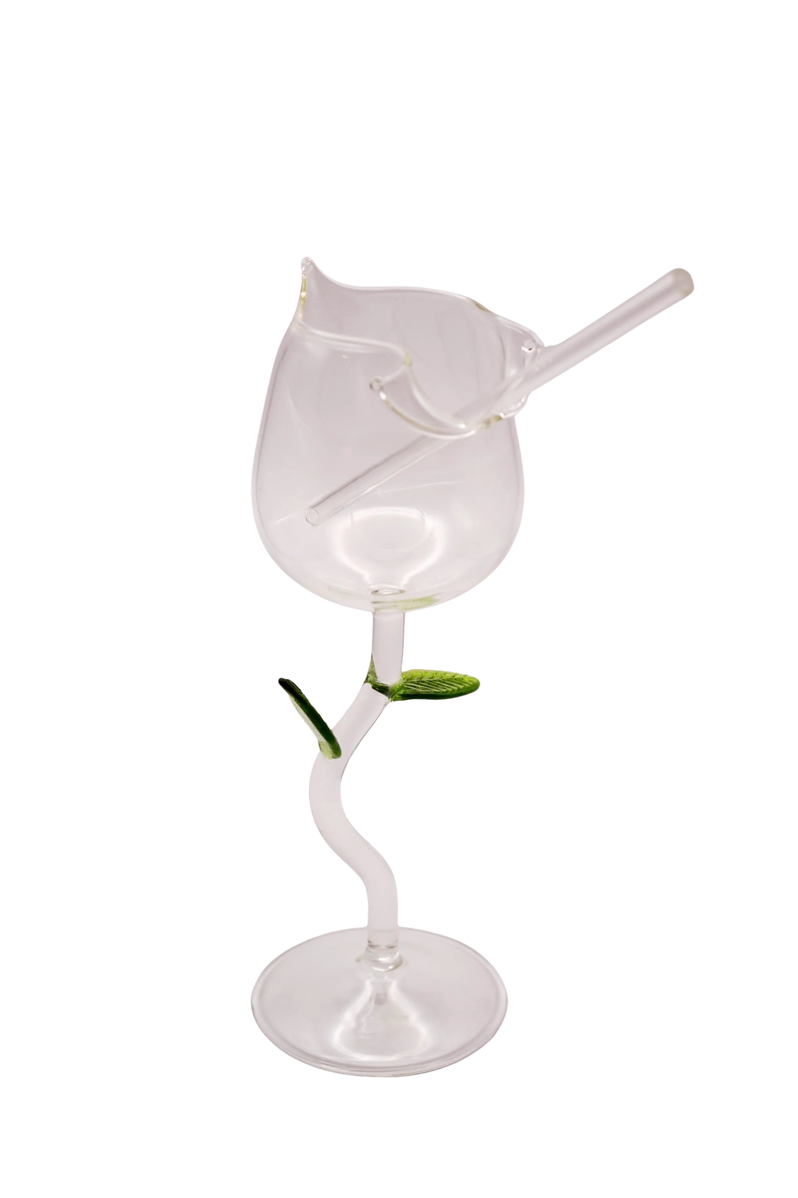 Rose Wine Glass with Glass Straw