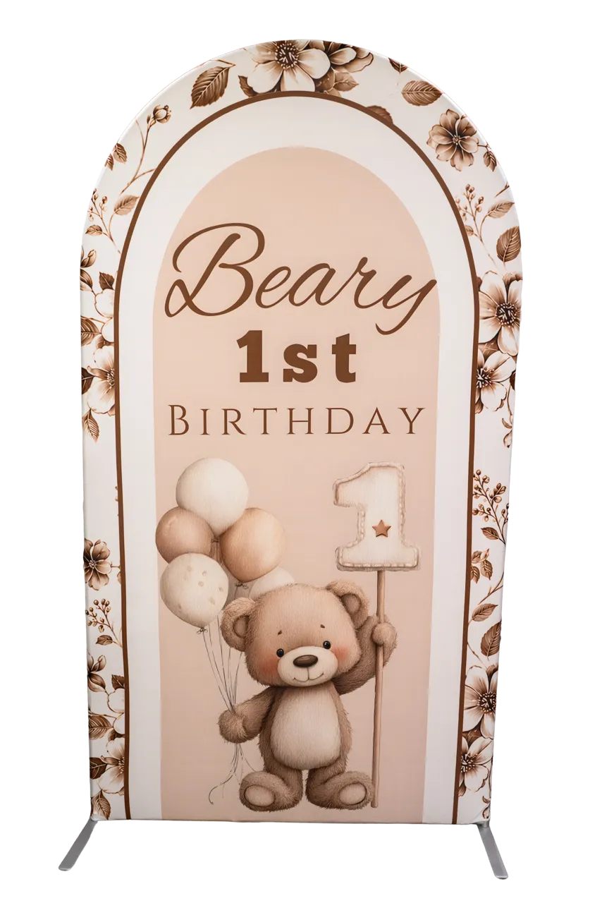 Dark Brown Beary 1st Birthday 7.2ft Arch Cover