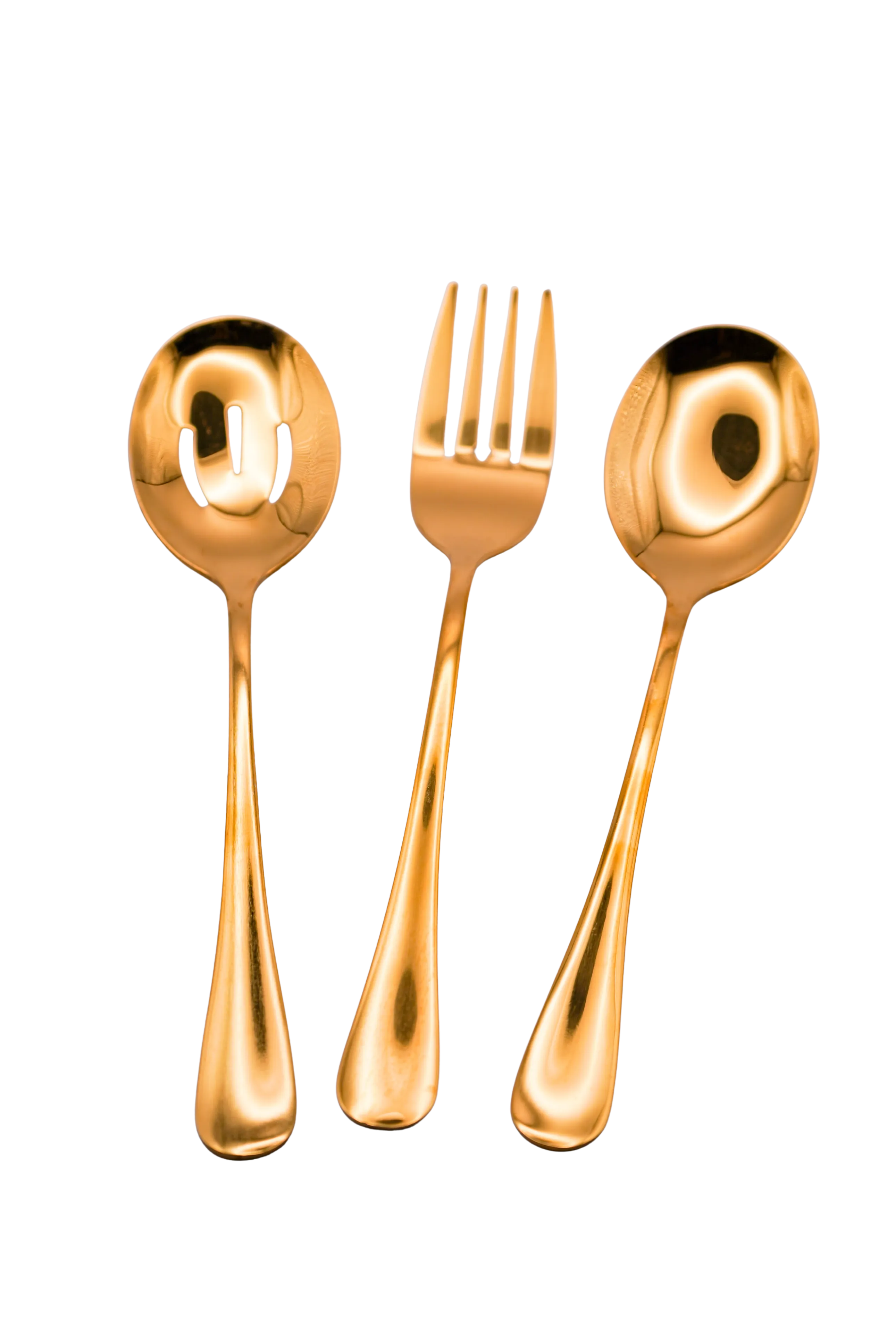 Gold Serving Utensils (Fork, Slotted Spoon, Spoon)