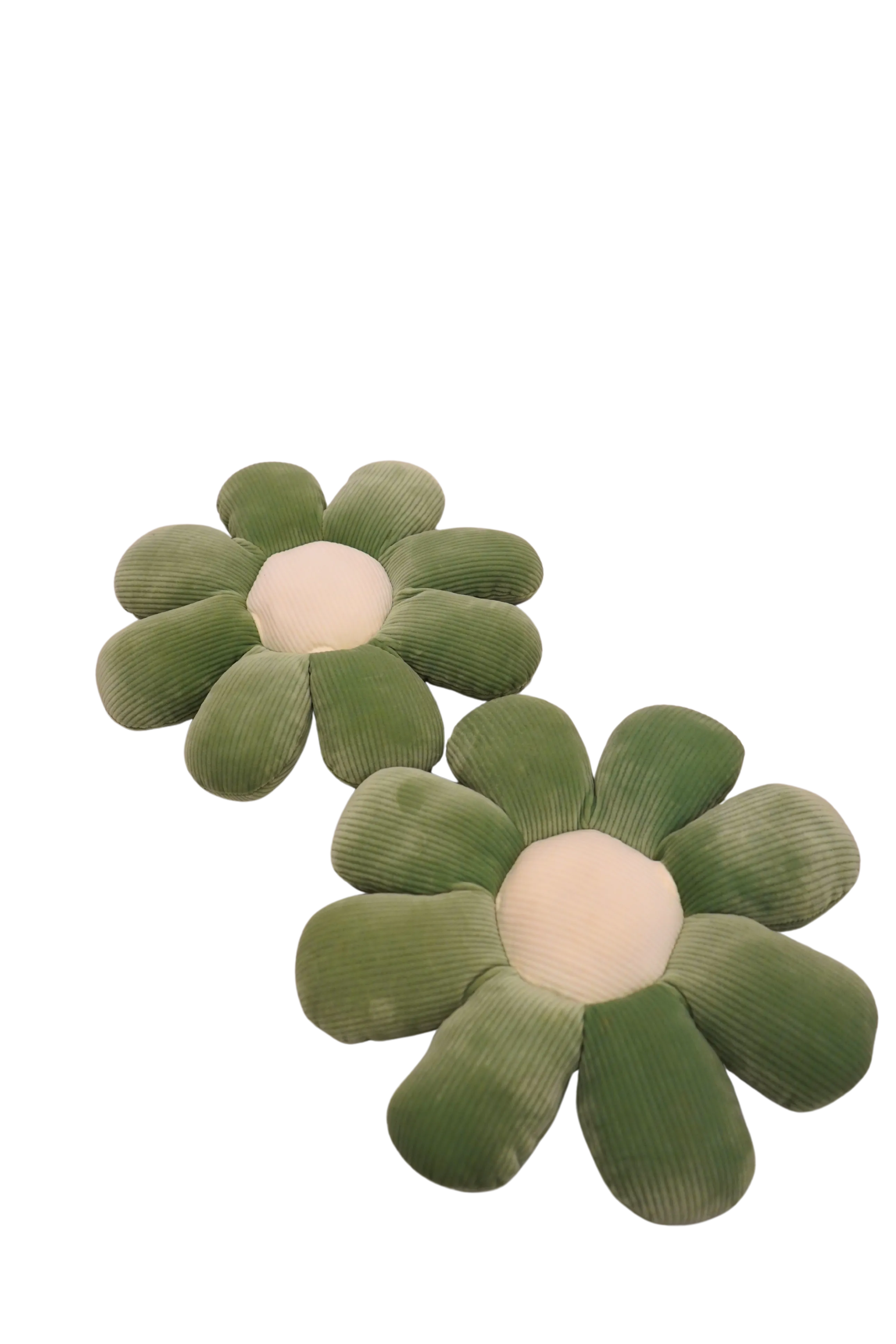 Small Olive Green Flower Pillow with White Center 14"