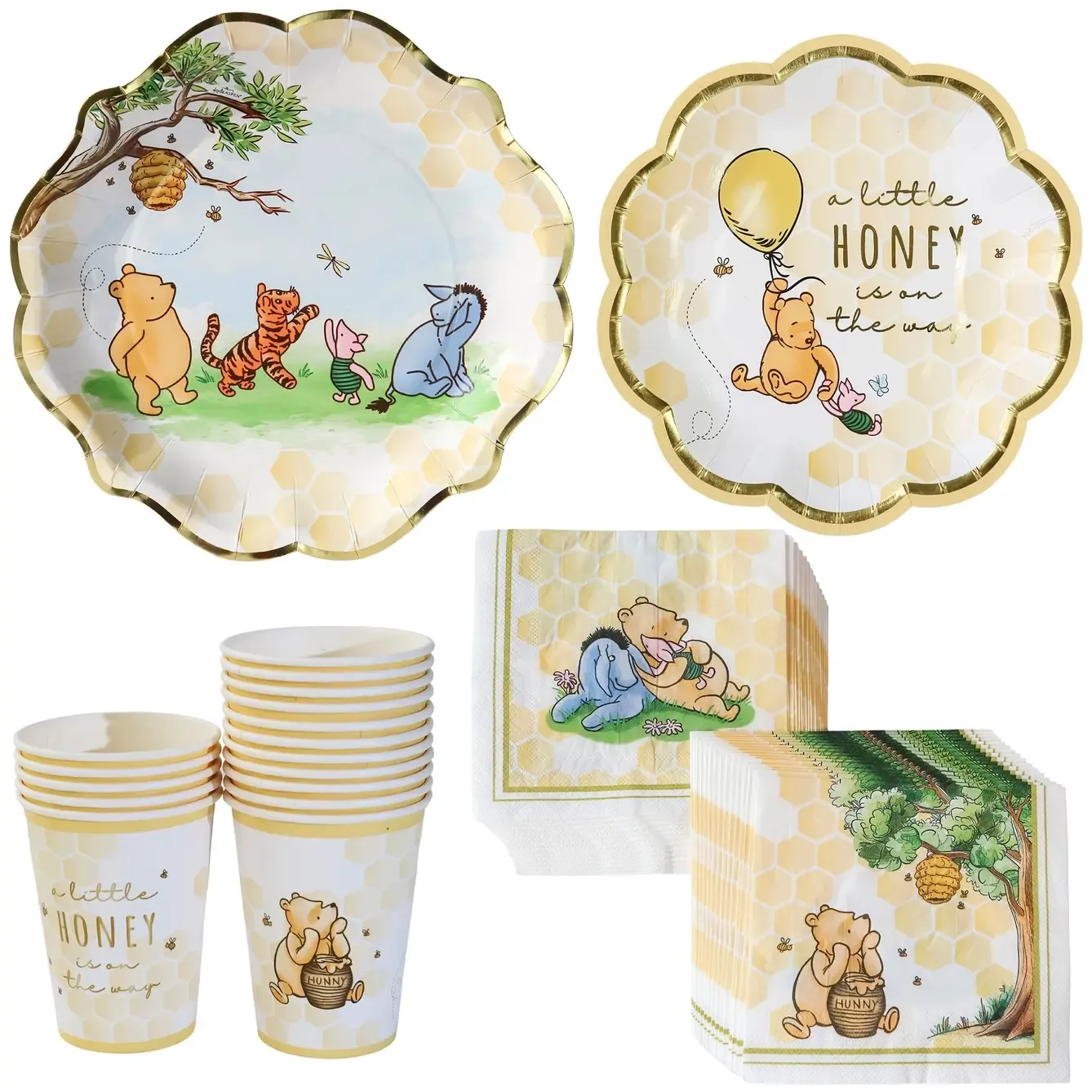 Kate Aspen Honey Bear 78 Piece Party Tableware Set - (16 Guests)