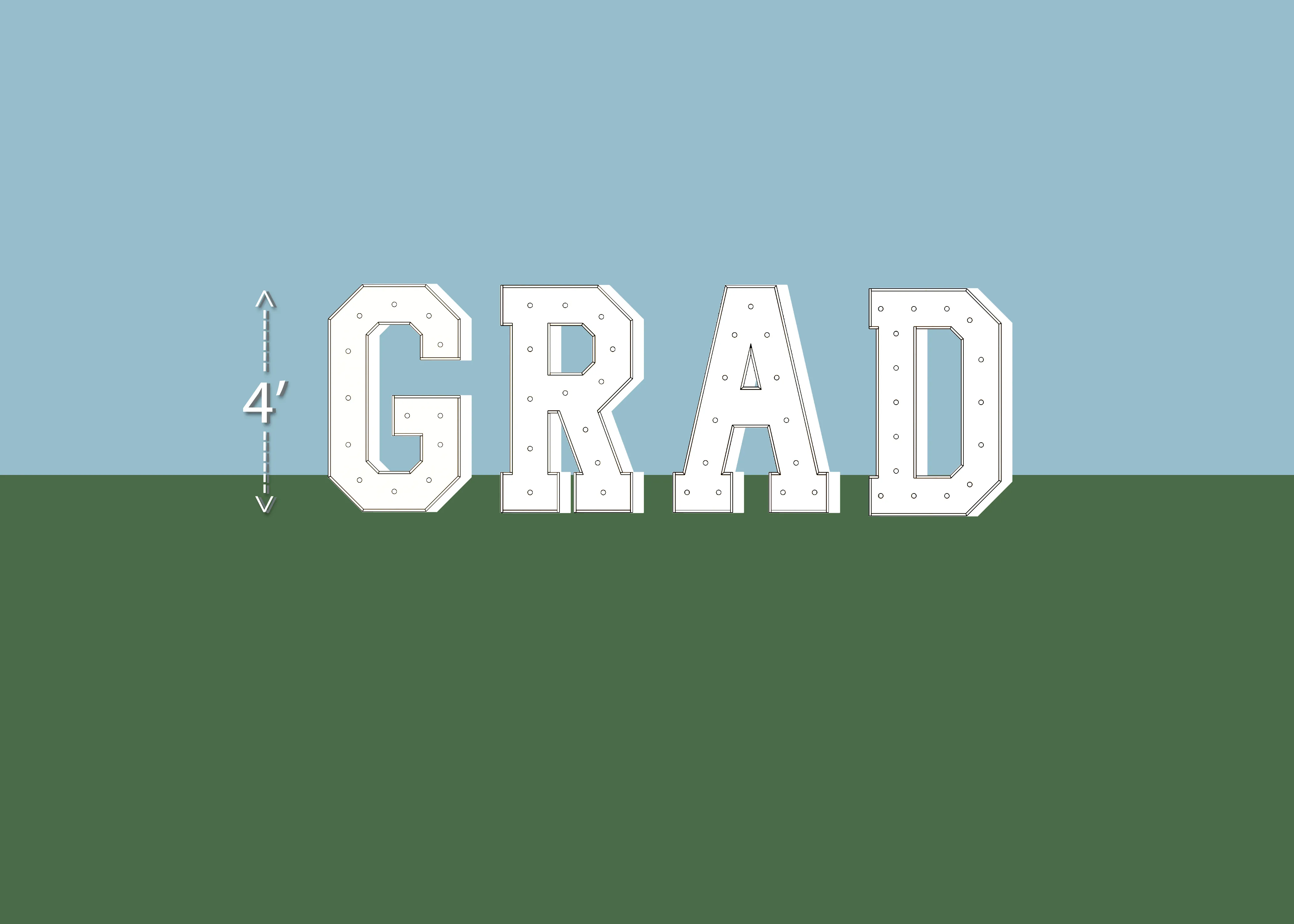 4ft Tall Marquee Light Up Letters - GRAD Sign