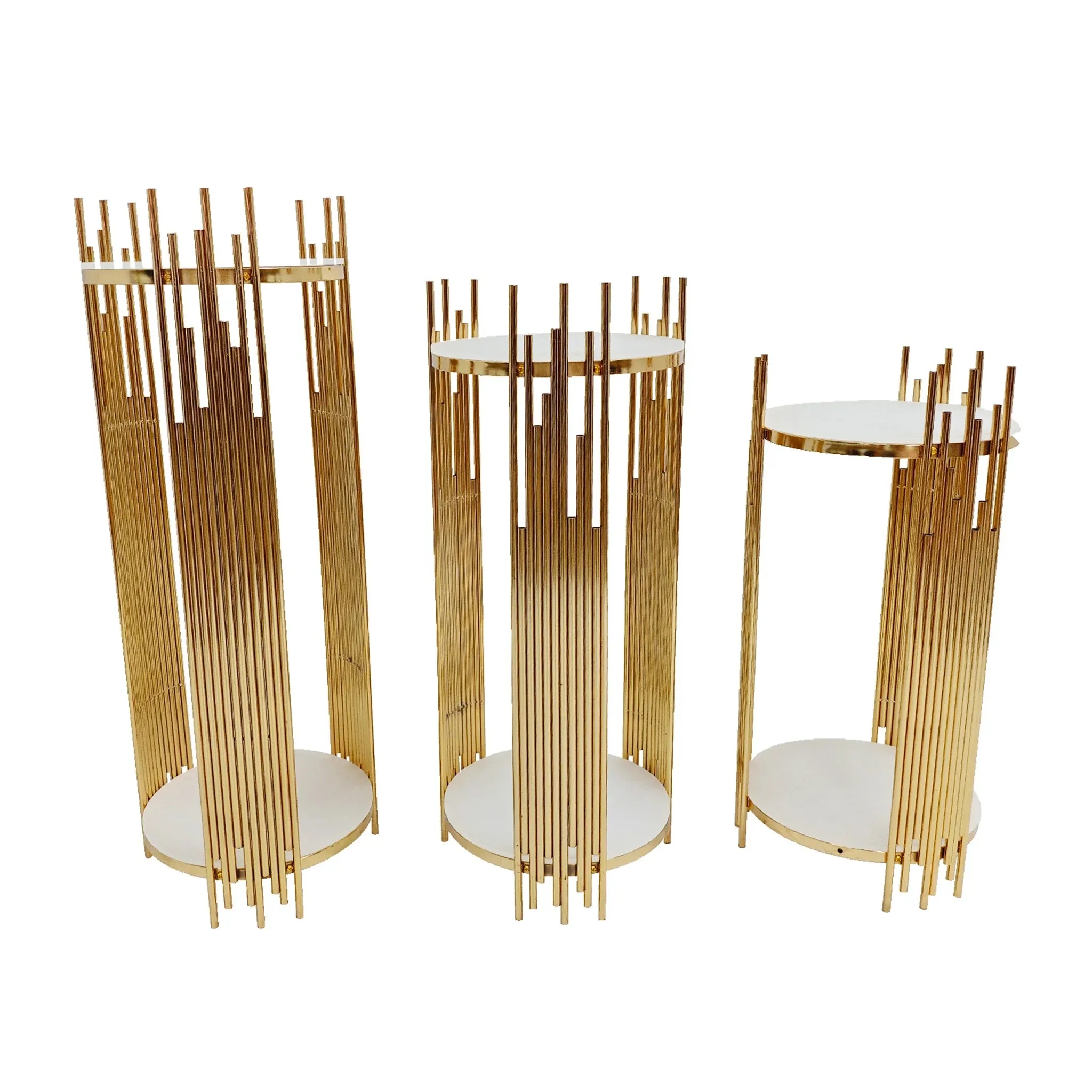 3 pcs of Gold Plinths Round Display Stand