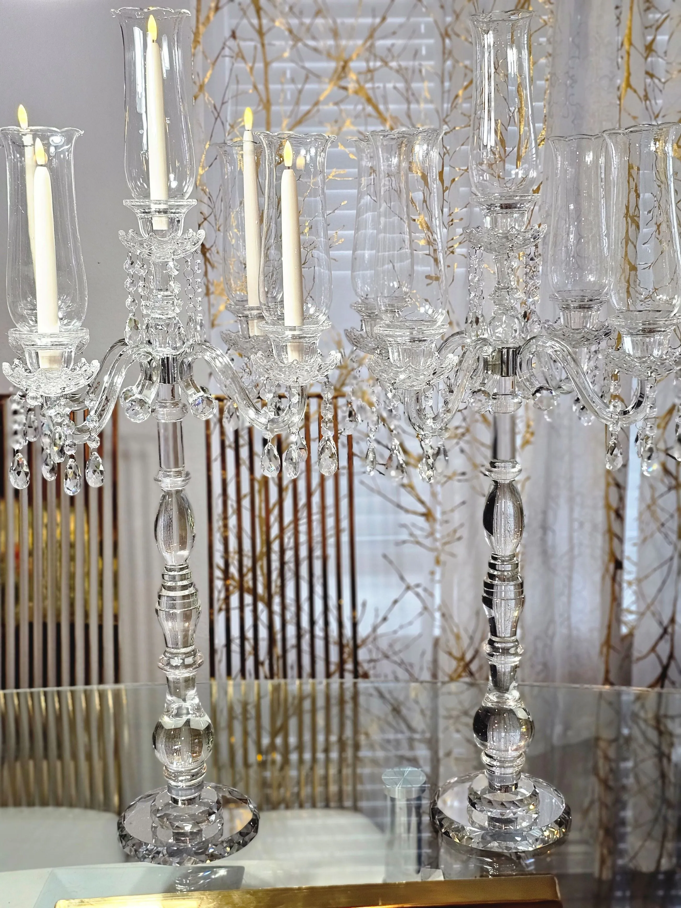 5-Head Crystal Chandelier Candle Holder Centerpiece