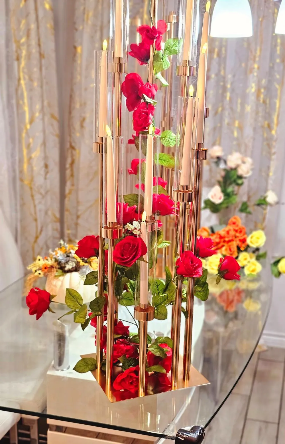 12-17 heads Gold Candle Holder Centerpeice