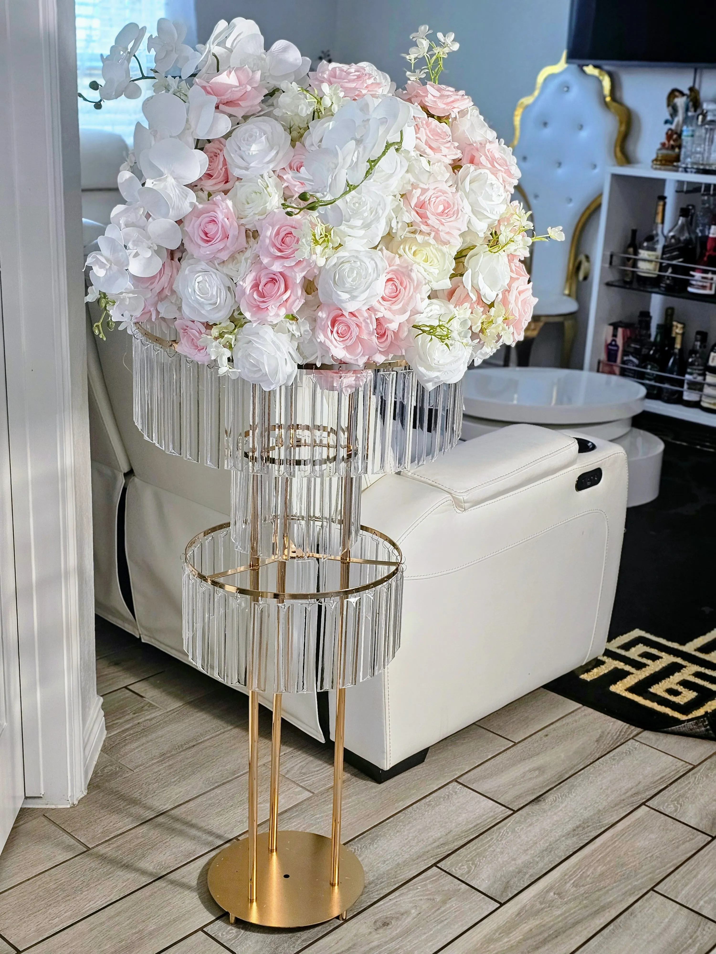 Gold Crystal Floral Centerpiece Rental