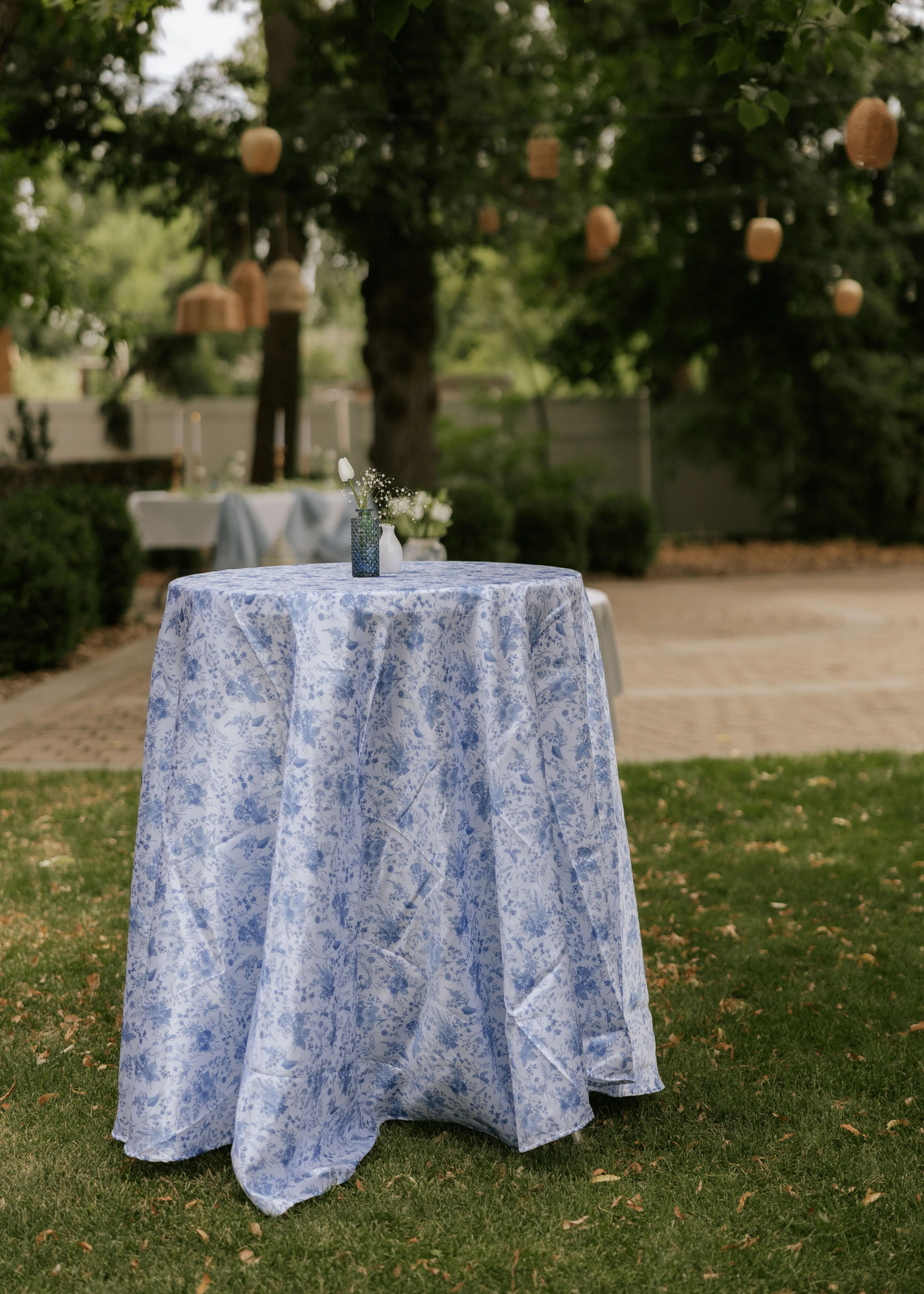 Azure Blossom Satin Tablecloth
