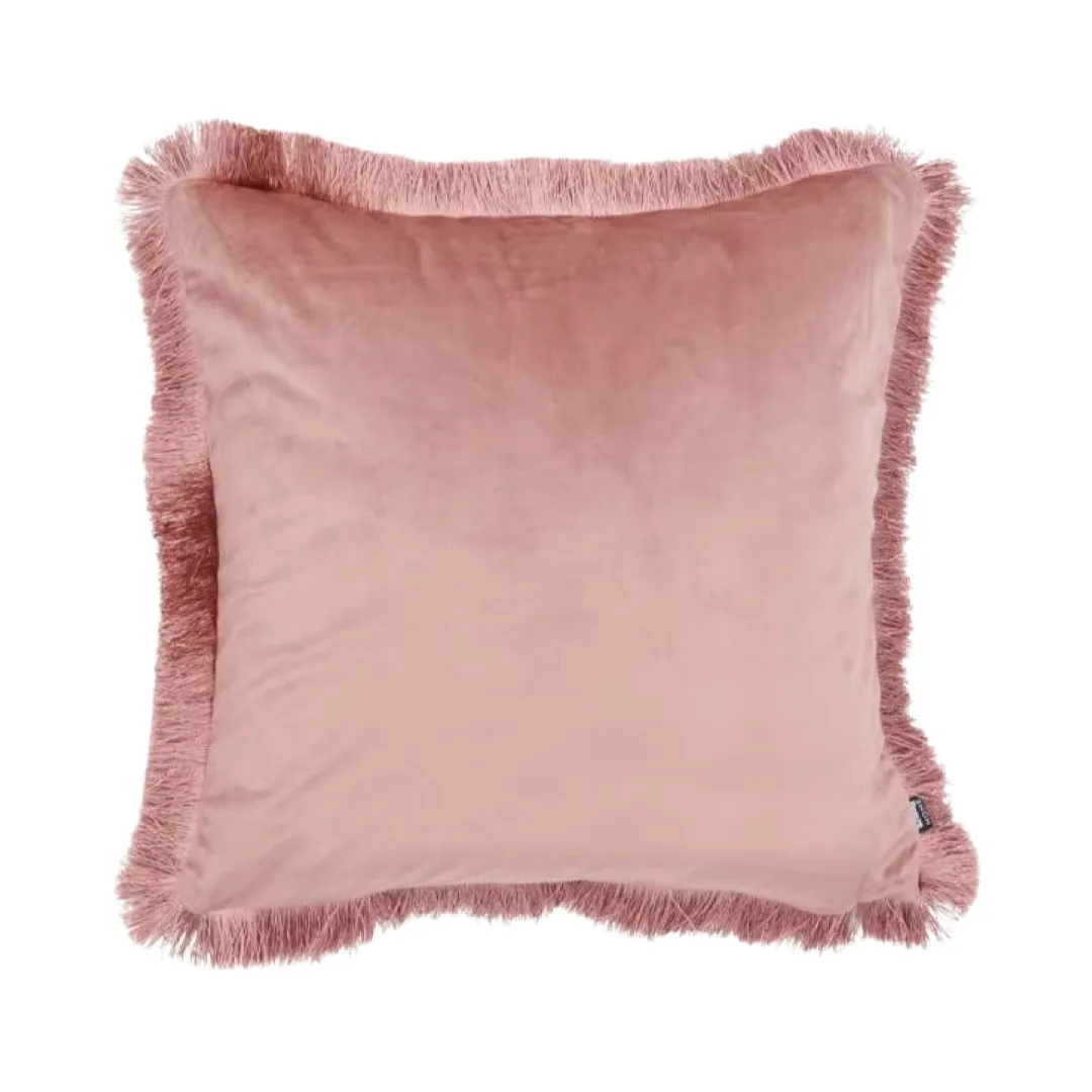 Sametový polštářek s třásněmi pudrově růžový