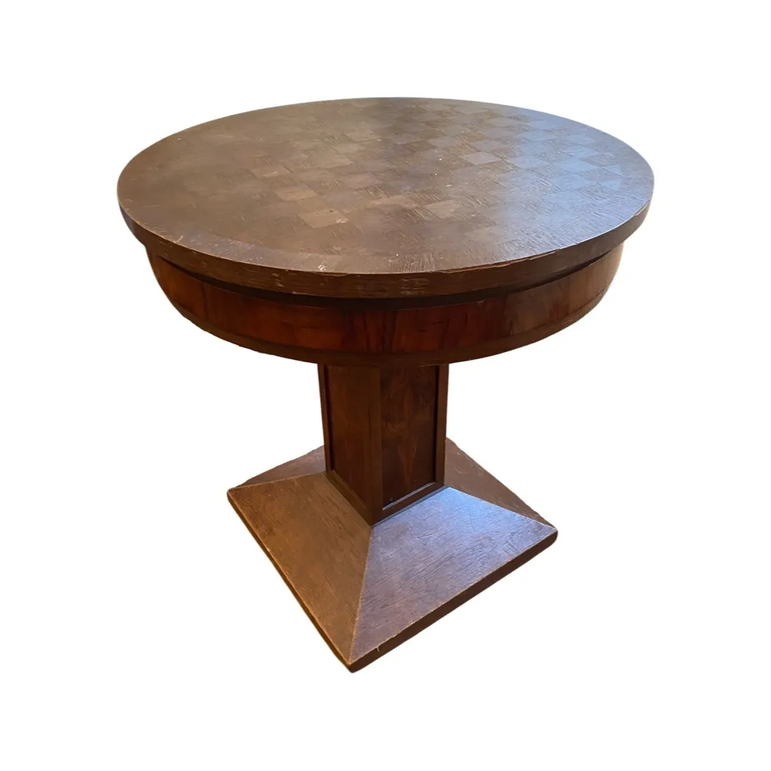 Stolek kulatý na nožce s šachovnicí Art Deco