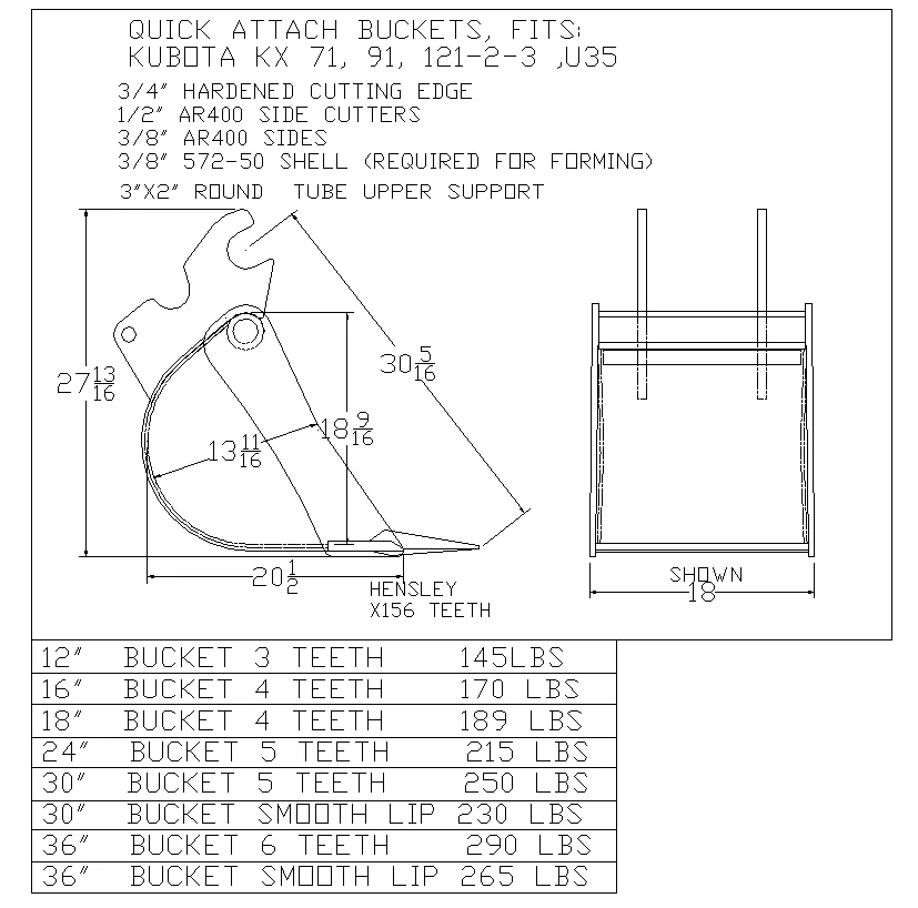12 inch bucket for kx033