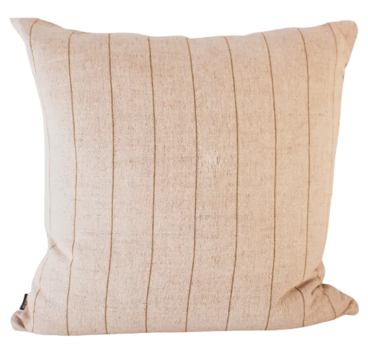 Sand heavy weight natural green stripe feather cushion