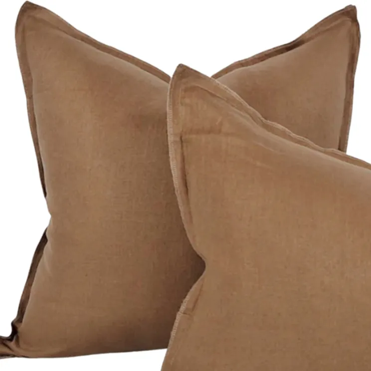 Brown linen feather cushion