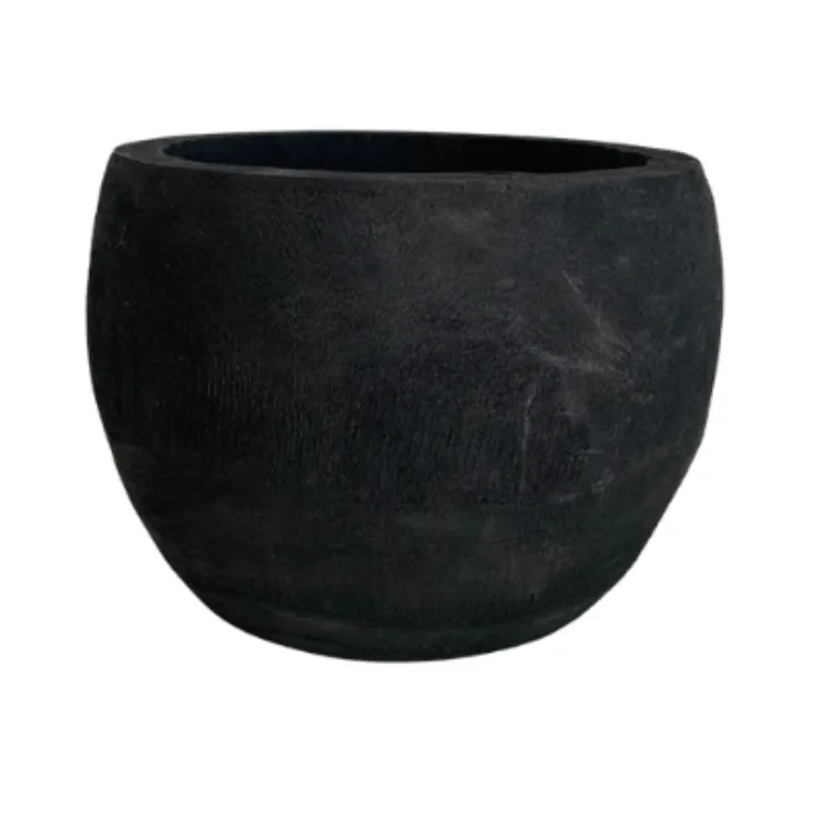 Black wooden planter with plastic lge