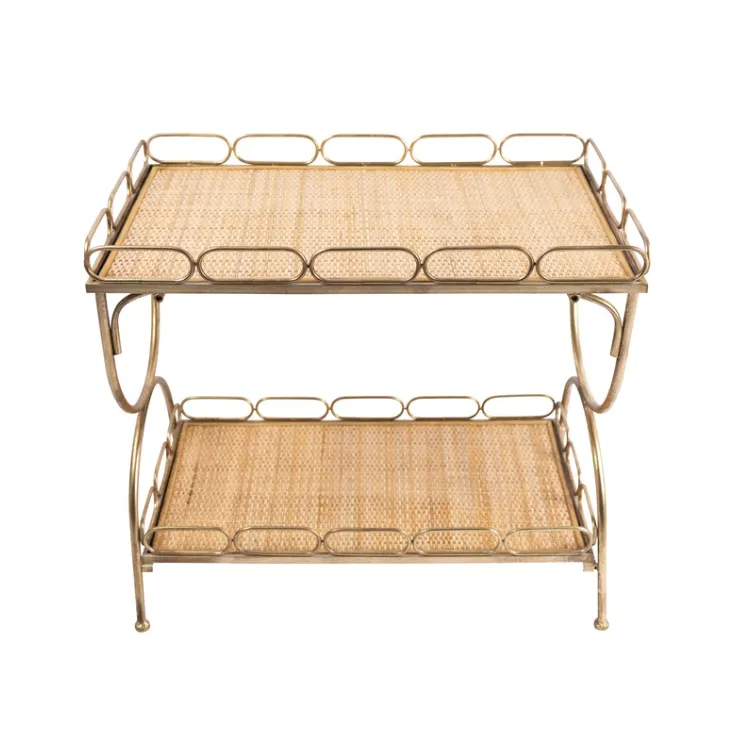 Metal Rattan Two Shelf Bar Cart