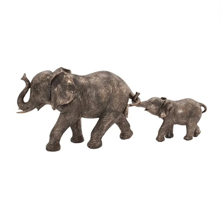 Brass Resin Elephant Mother & Child