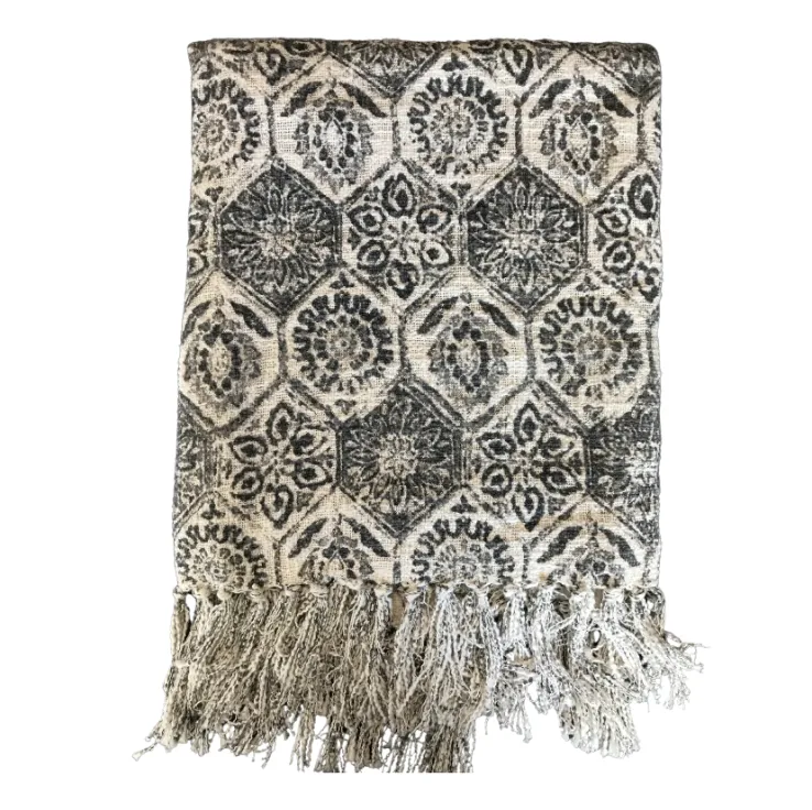 Navy patterned throw