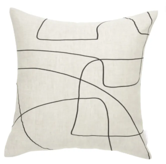 Black line linen poly cushion