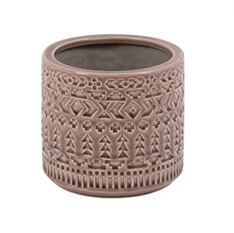 Plum Ceramic Embossed Pot Small