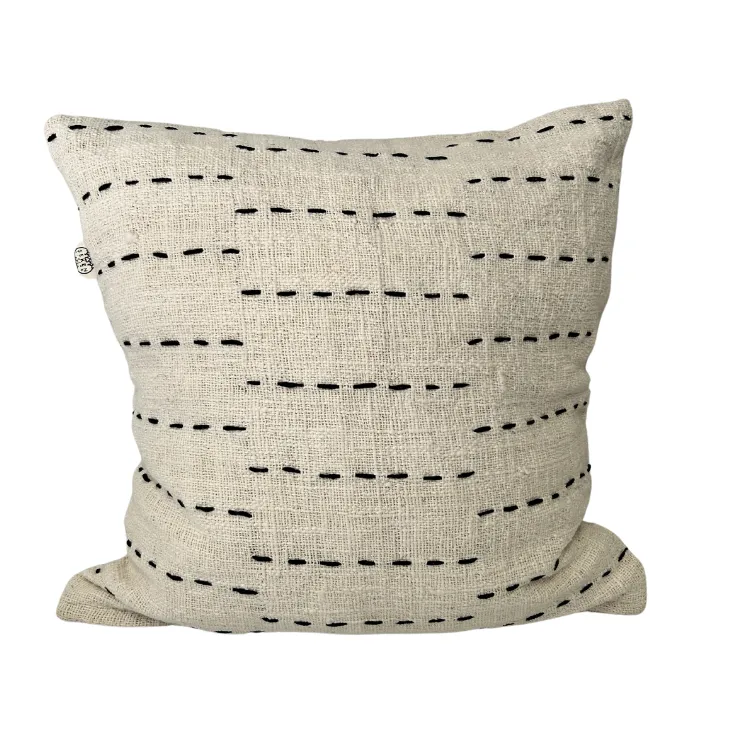 Cream With Stitching Woven Feather Cushion