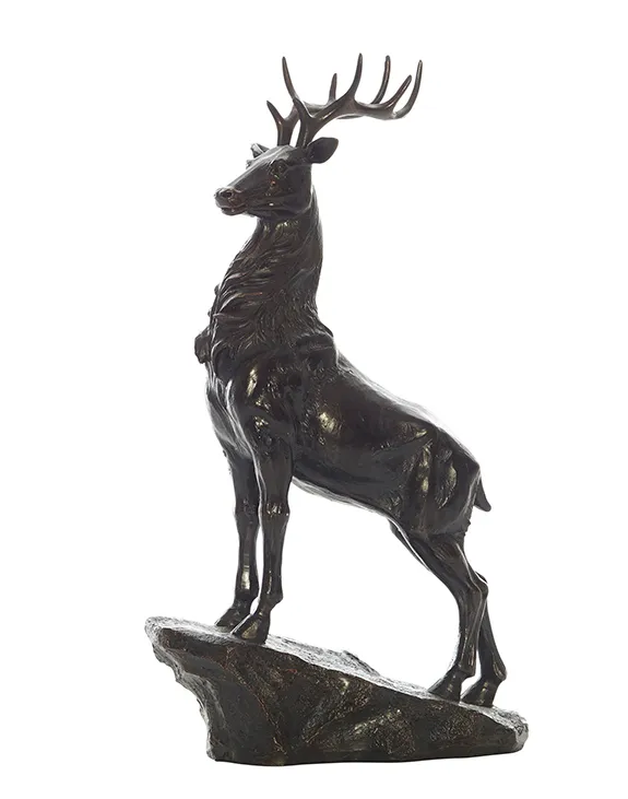 Resin blk deer standing on rock