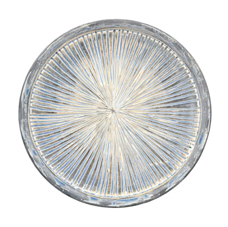 Round ceramic blue grey stripe platter
