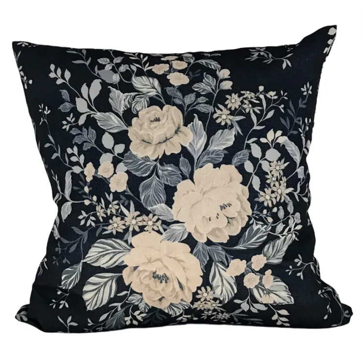 Navy Cotton Floral Cushion