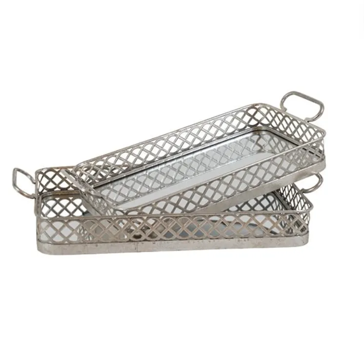 Metal Cross Silver Rectangle Tray