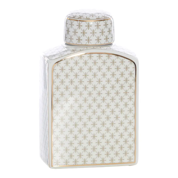 Crisscross rect ginger jar gold trim lge