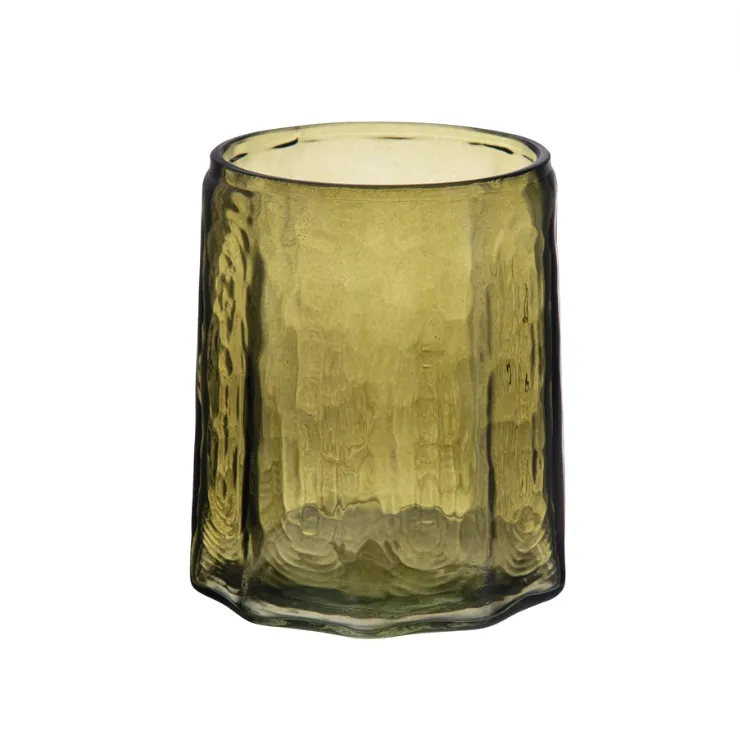Glass Octagonal Green Vase Small