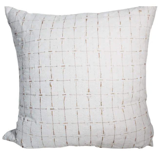 Cream check feather cushion