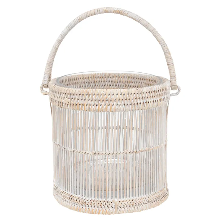 Rattan whitewash ice bucket