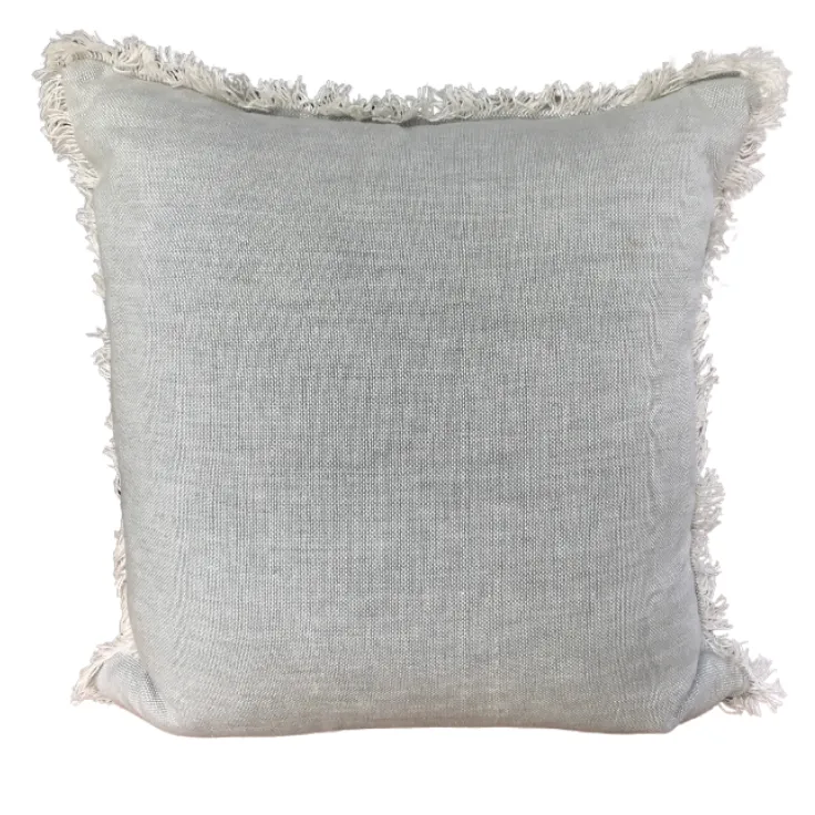 Blue /white fringe heavy weight linen feather cushion