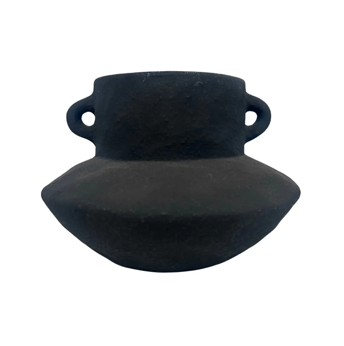 Black Matt Short Vase with Handles