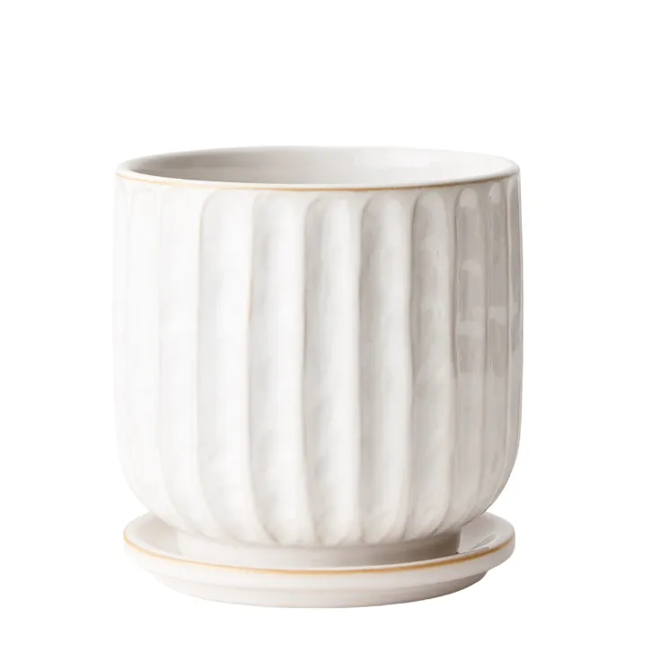 Ceramic white stripe pot