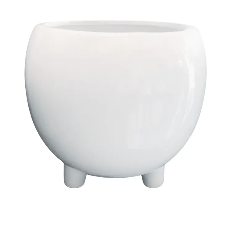 White Ceramic Round Footed Pot