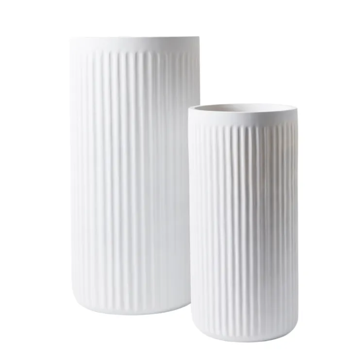 Pleat Cylinder Tall White Pot