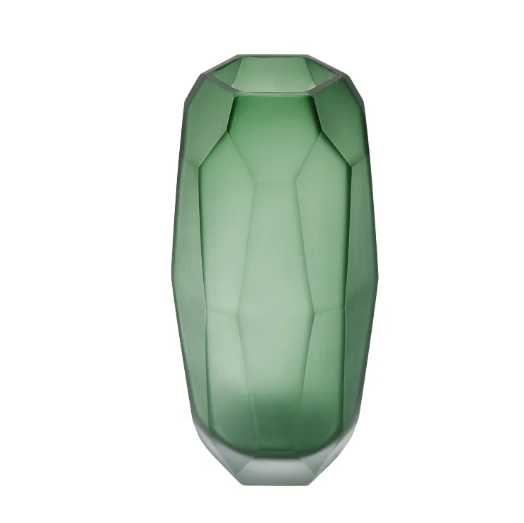 Glass Etched Vase Emerald