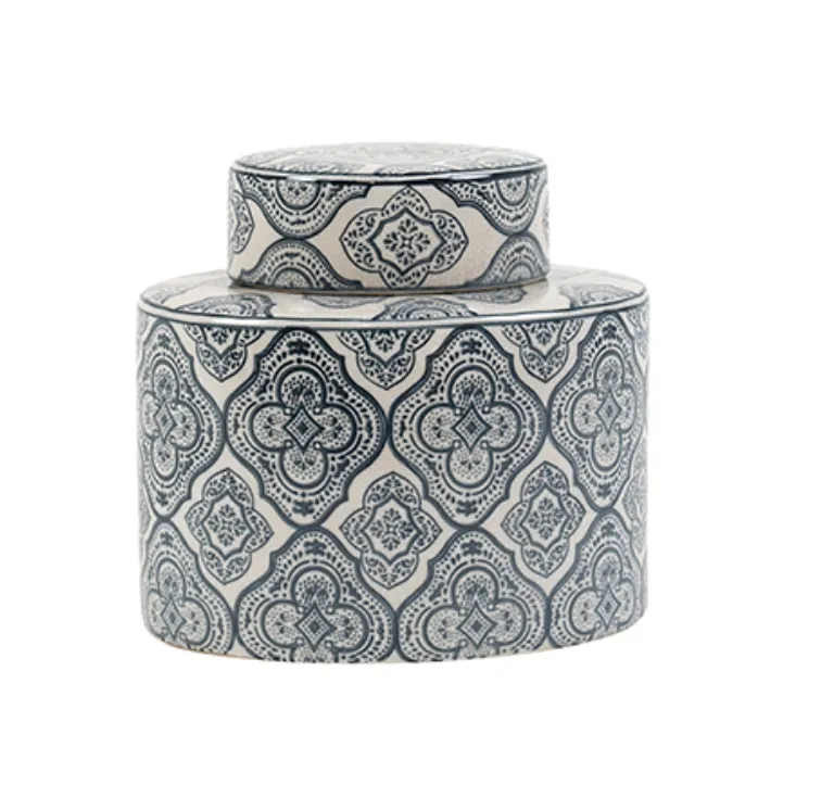 Ivory & Blue Filagree Ginger Jar Oval