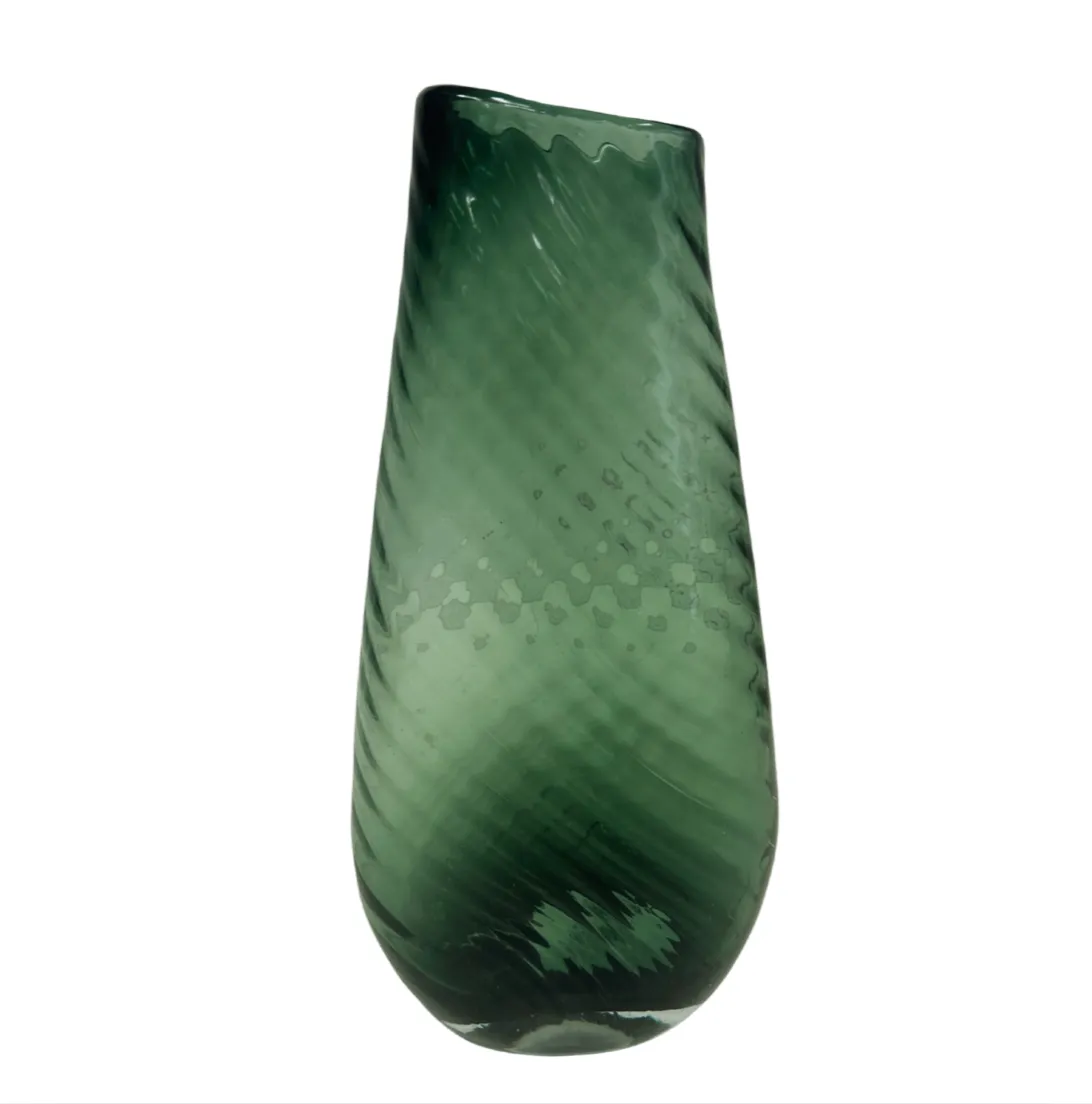 Green Glass Ribbed Vase