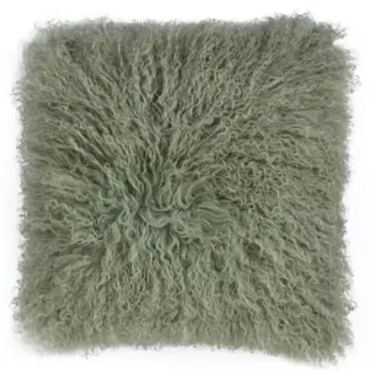 Green mongolian fur poly cushion