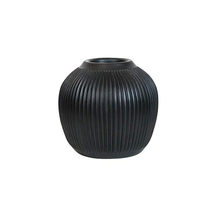 Resin black ribbed vase small