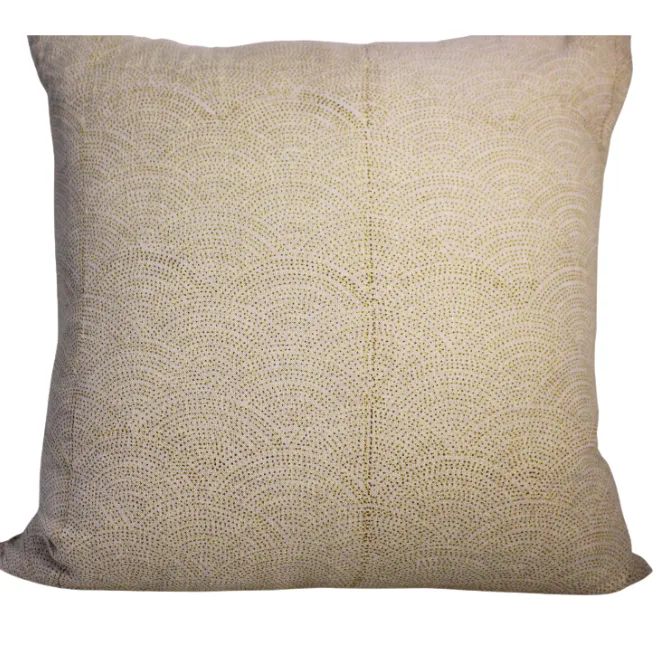 Rust rainbow dot block print feather cushion
