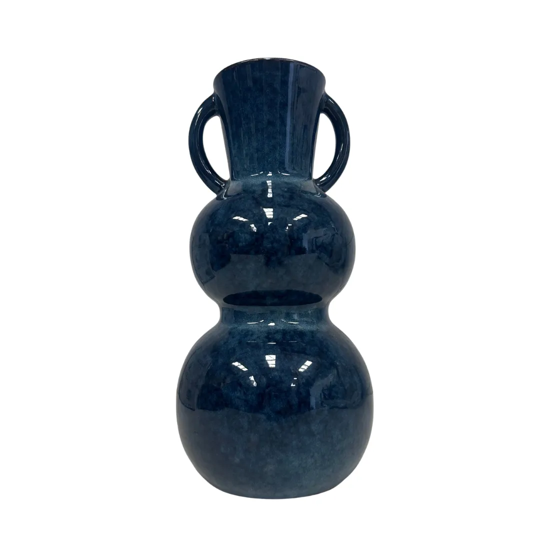 Blue Ceramic Vase with Handles