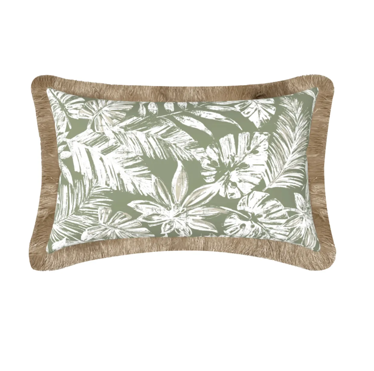 Outdoor Green Print with Fringe Lumber Cushion