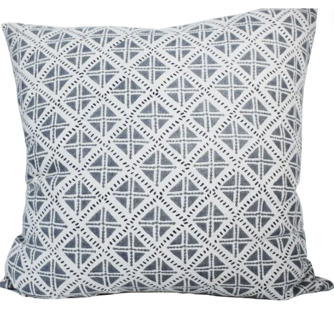 Blue diamond block print feather cushion