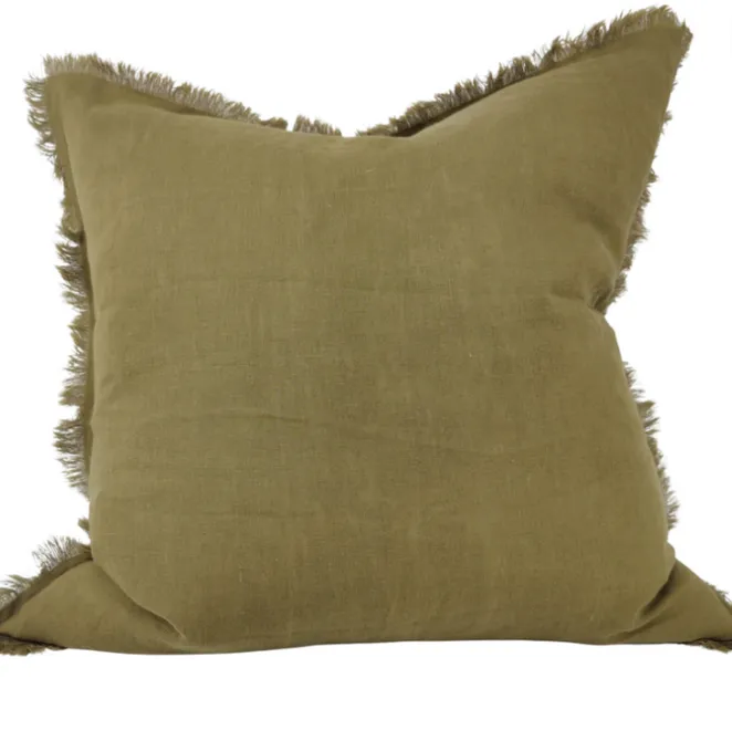 Green mud linen frill feather cushion 