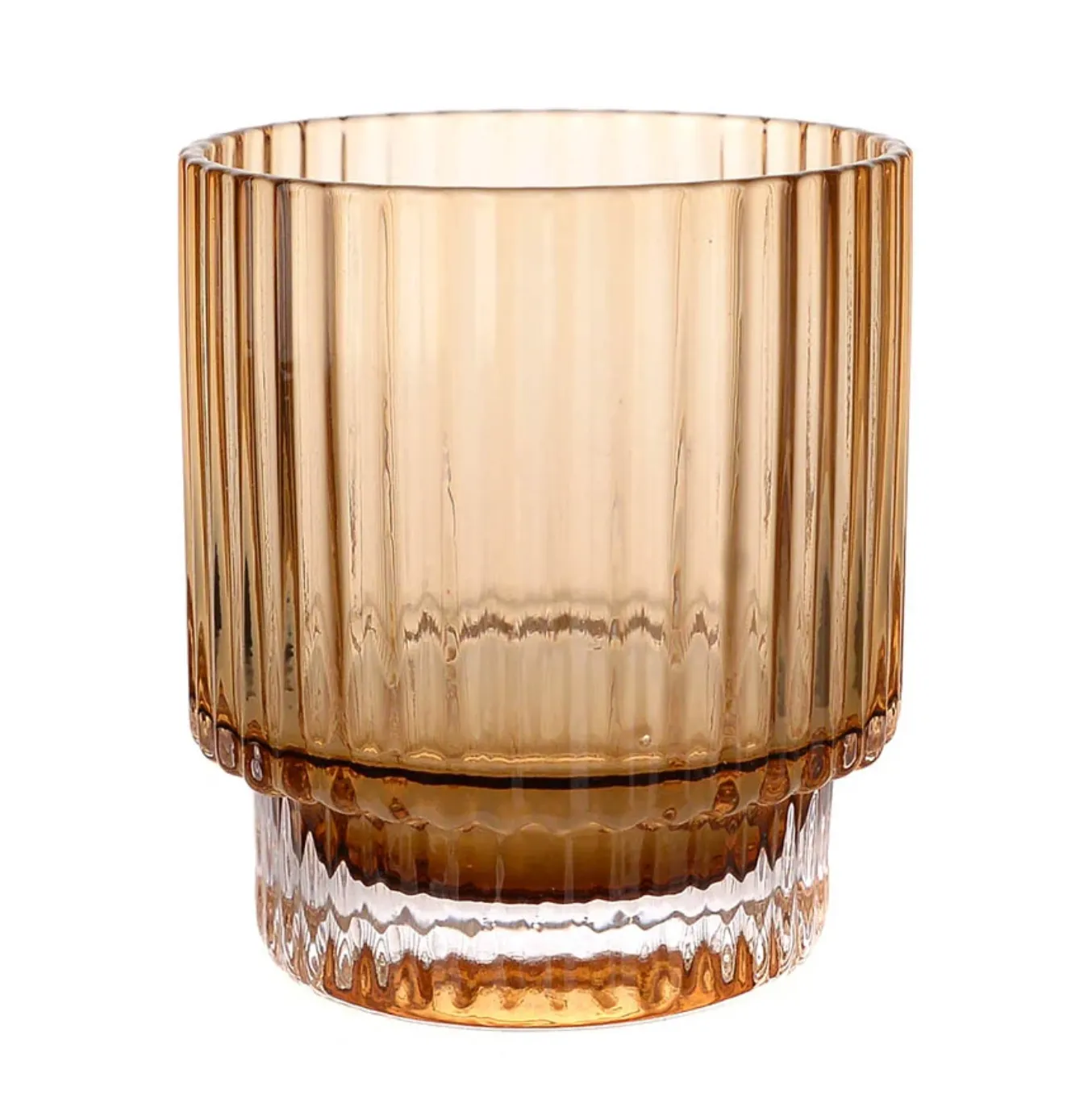 Tumbler Glass Amber Ribbed