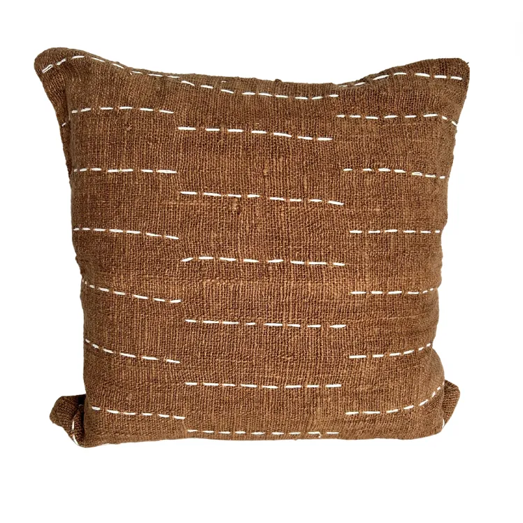 Brown With Stitching Woven Feather Cushion