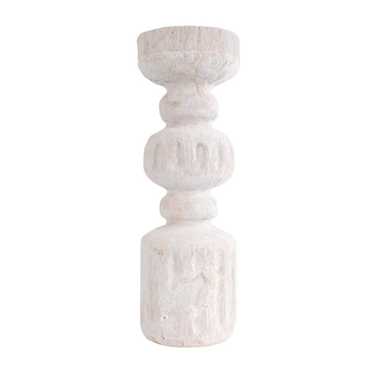 Whitewash Resin Candle Holder Large